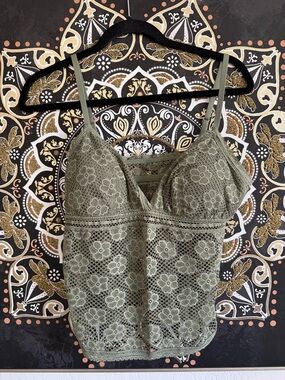 aerie Olive Lace Camisole Tank Top